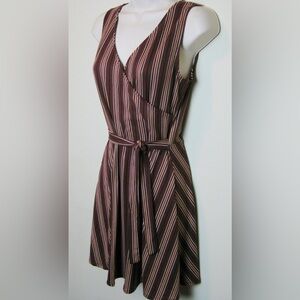 Cute Burgundy Striped Sleeveless Short Dress by REBEL SUGAR - M